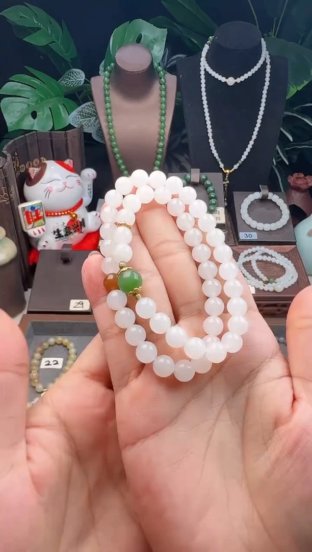 手串未镶嵌和田玉M***n精品8m新疆白玉双圈手串