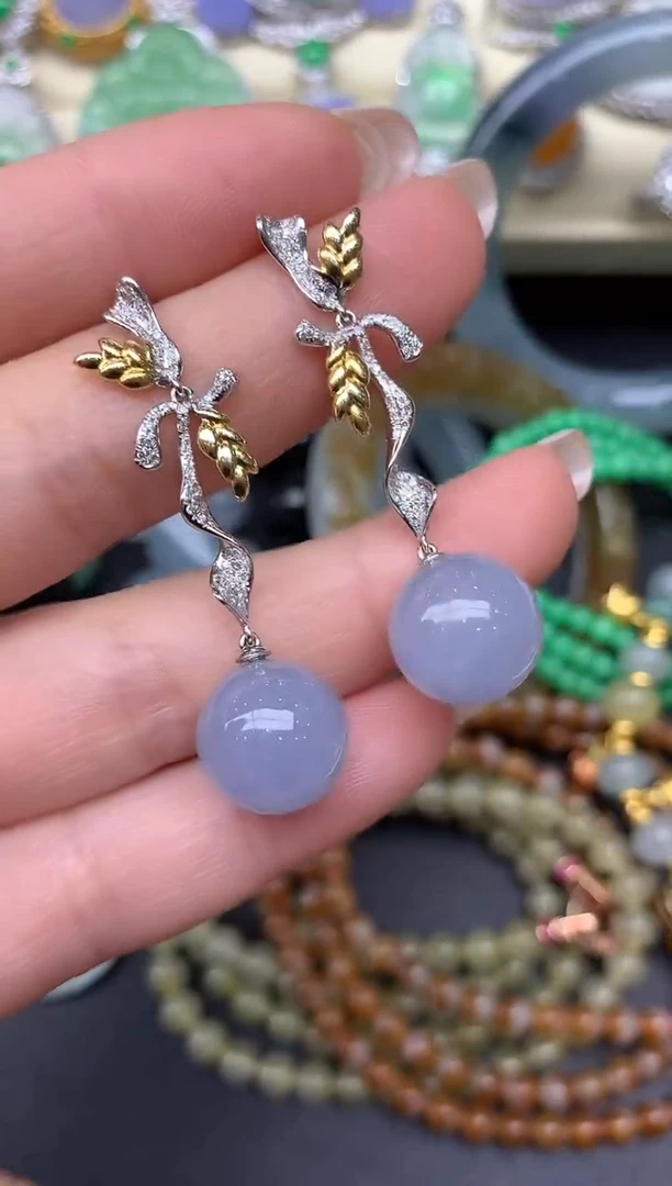 翡翠18K金镶嵌耳饰195-七夕珠宝季