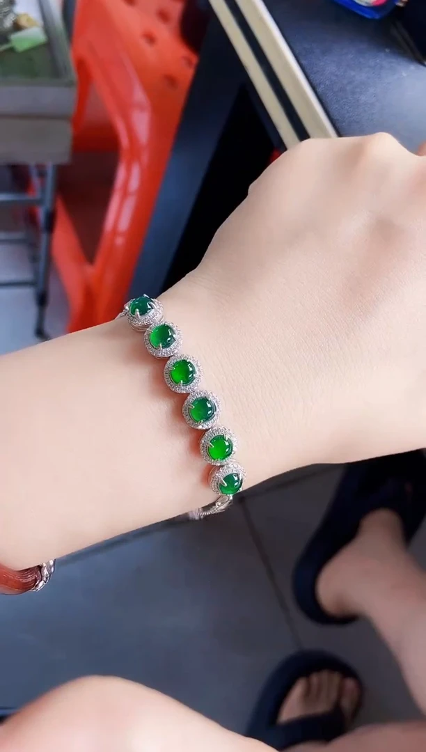 银S925镶嵌手链翡翠13489