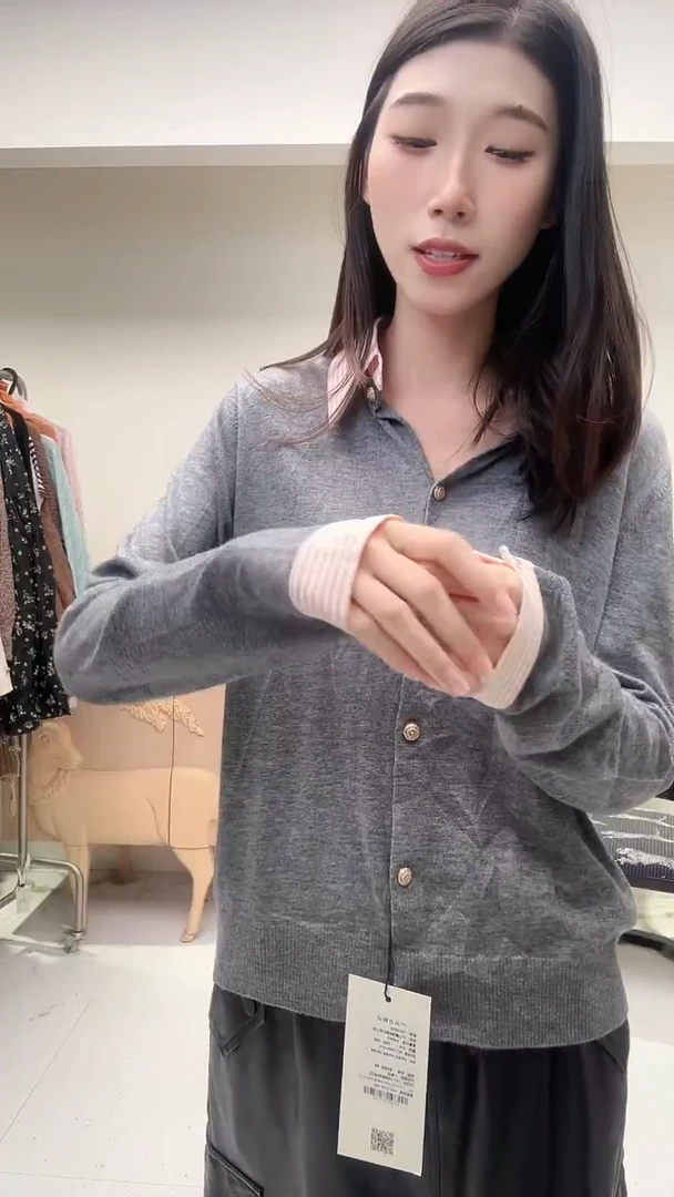 灰色赫本风Polo领羊毛羊绒上衣