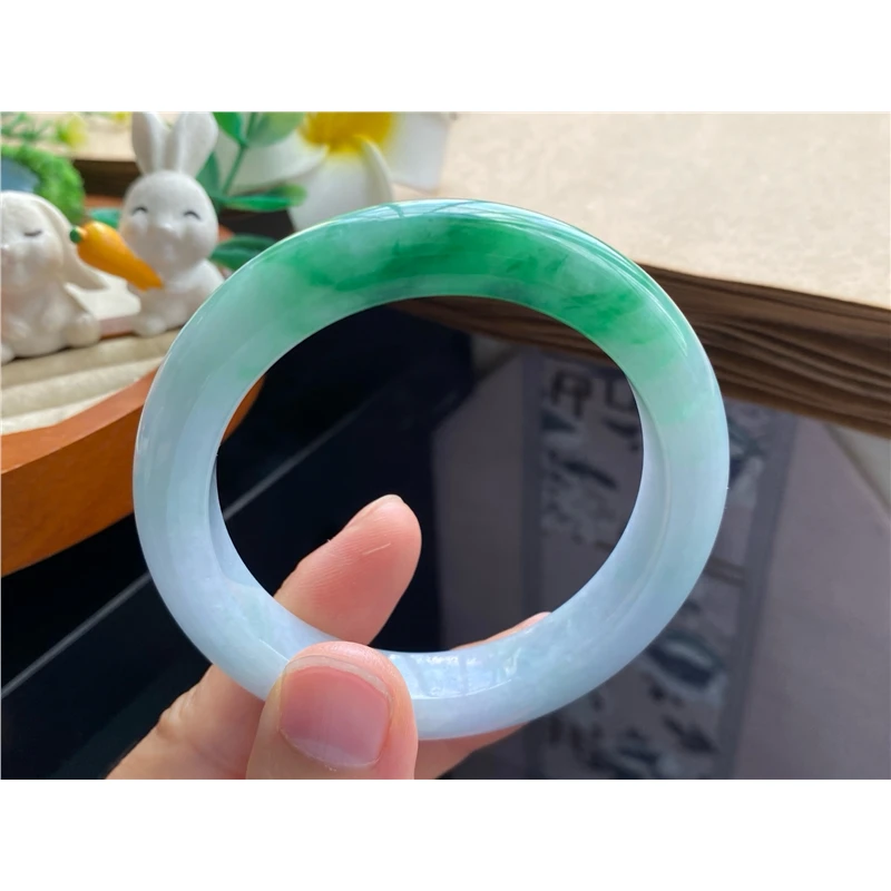 天然翡翠10.01批正圈翠绿色8807号54.1-12-9.1 青翠天然翡翠手镯