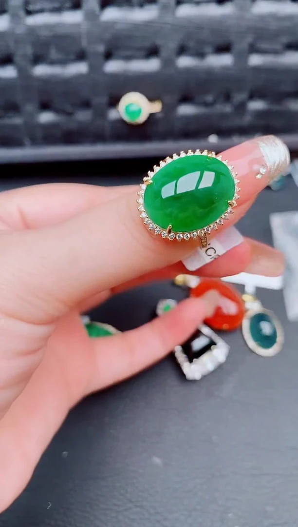 翡翠戒指银S925镶嵌天然a货翡翠257