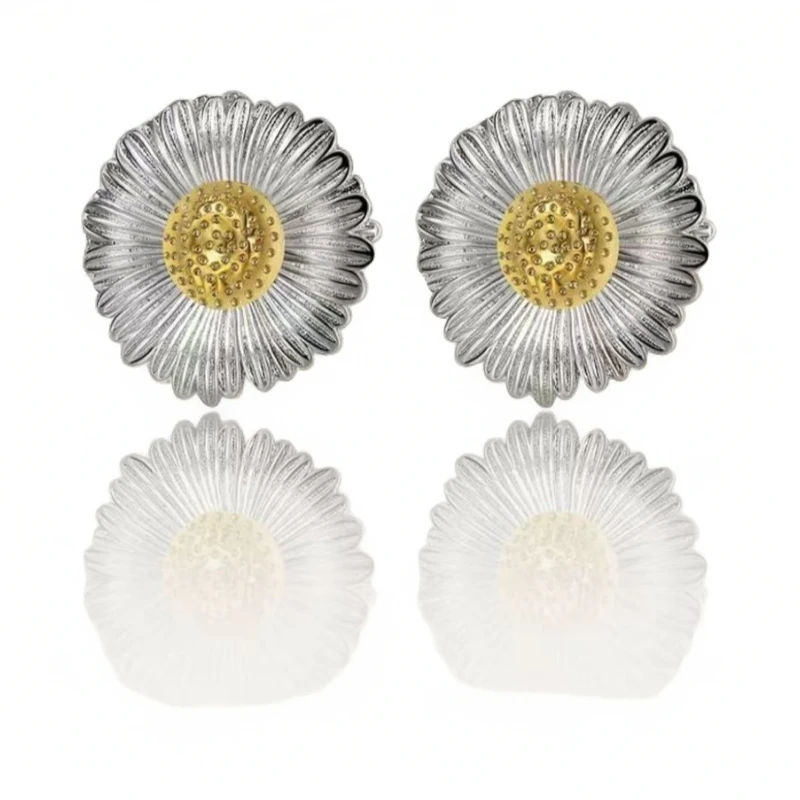 925银耳饰 【云上之地】银色单雏菊拉丝耳钉