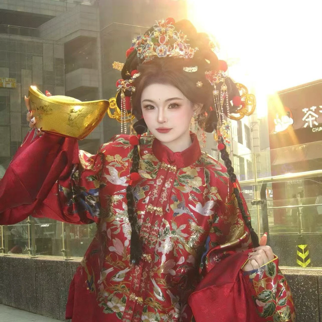 上官汉服明制新款婚服新娘嫁衣重工刺绣凤冠霞帔套装中式