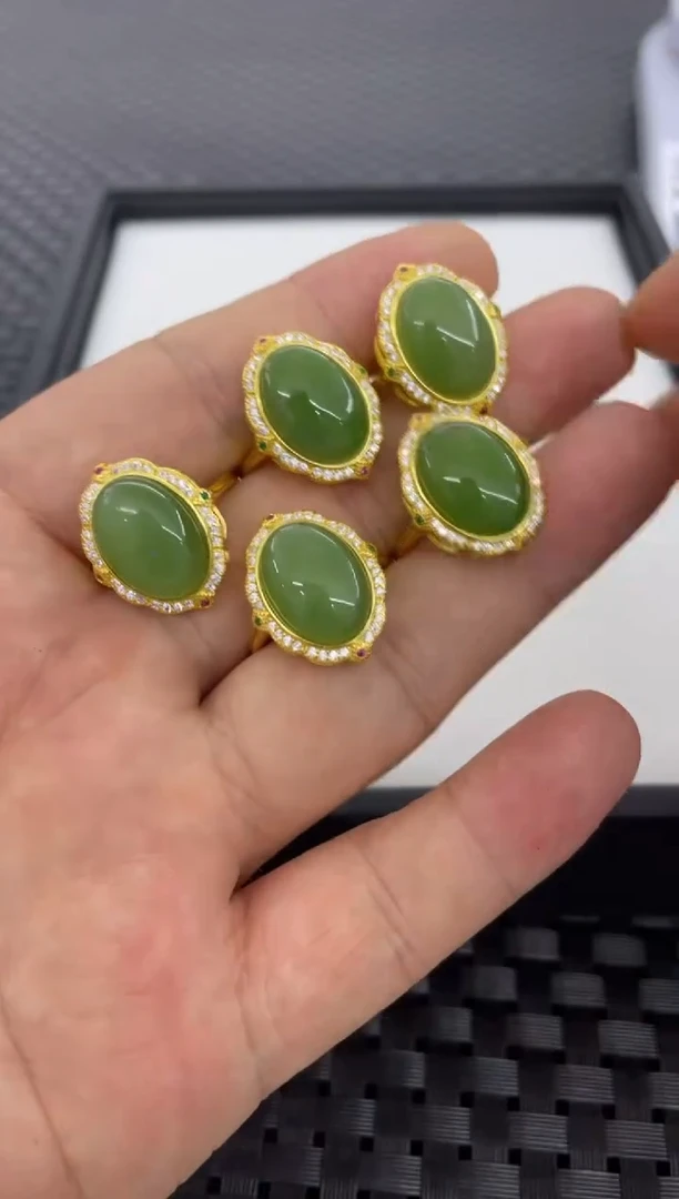 和田玉戒指银S925镶嵌（多样性发一件）J480