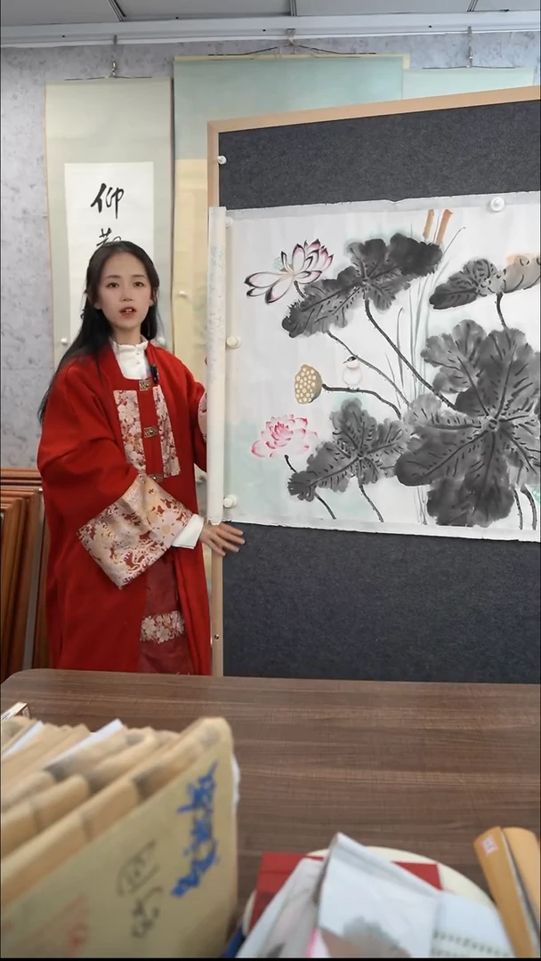 书法龙*贾老师 荷花 8尺 手绘宣纸托片