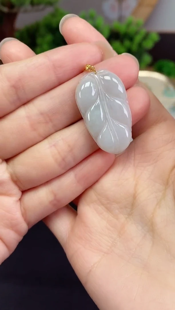 吊坠(不含链)18K金镶嵌翡翠叶子-@@CMT