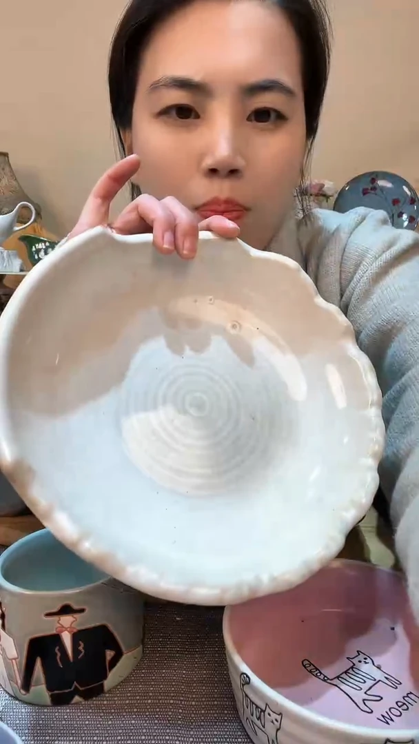 【闪购商品】瓷片瑕疵款麻点复古做旧9英寸蛋壳碗 介意勿拍