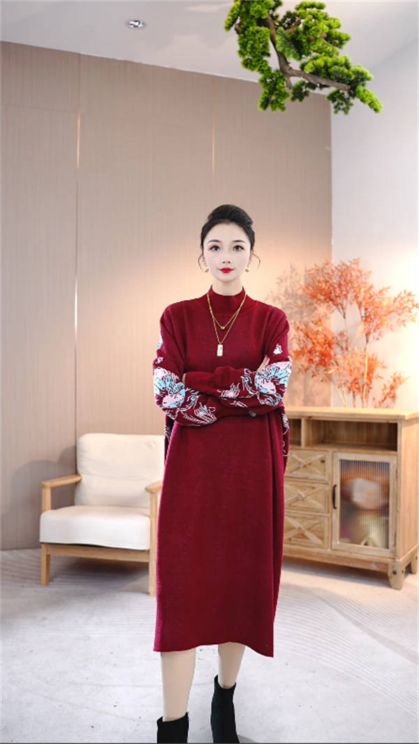 重磅加厚【鸿运】宽松冬季保暖秋冬显瘦气质女毛衣连衣裙-1231#