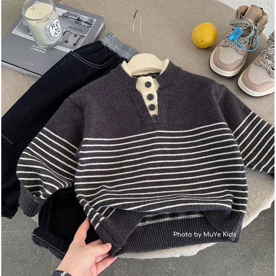 【佐木童品】儿童冬季韩版条纹加厚毛衣MY8194