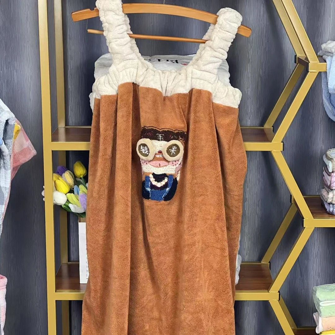 钱来暴富新款肩带浴裙家居吸水加厚加密卫生间洗澡吸水速干家用