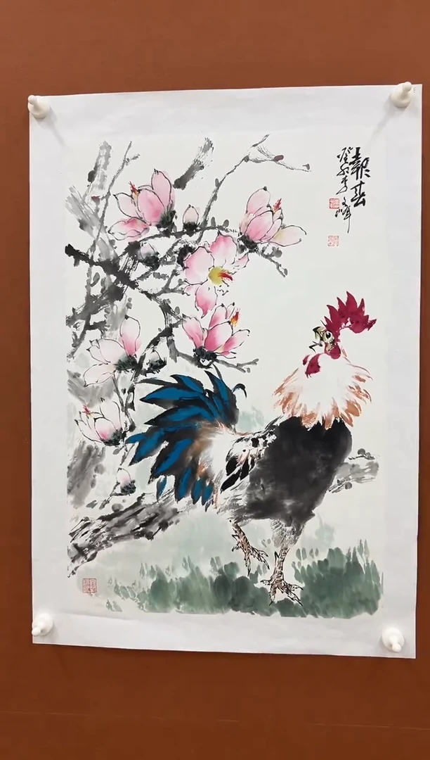国画李文峰四尺三开花鸟