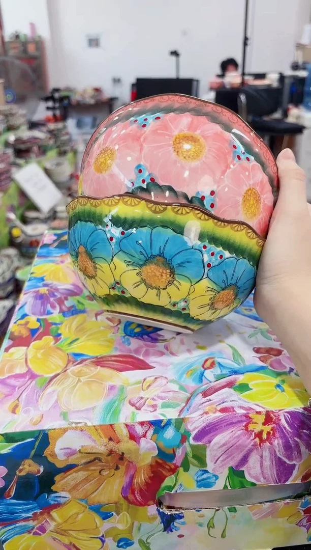 塑料6.5花边面碗两个装（樱花+琉璃黄）