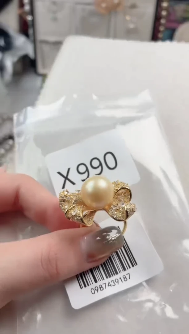 银S925镶嵌戒指海水珍珠X990