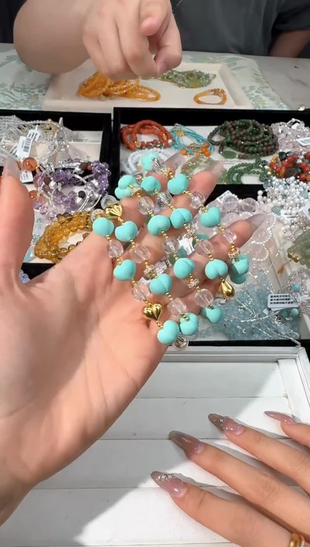 水晶手链未镶嵌M014绿色屁桃爱心设计款