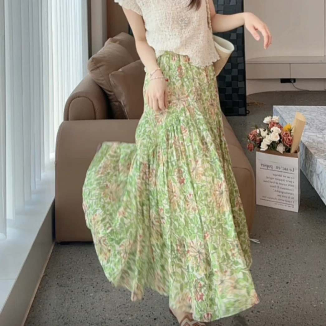 ShawEleven【绿野仙踪】苎麻碎花淑女百搭法式氛围感半身裙X267787