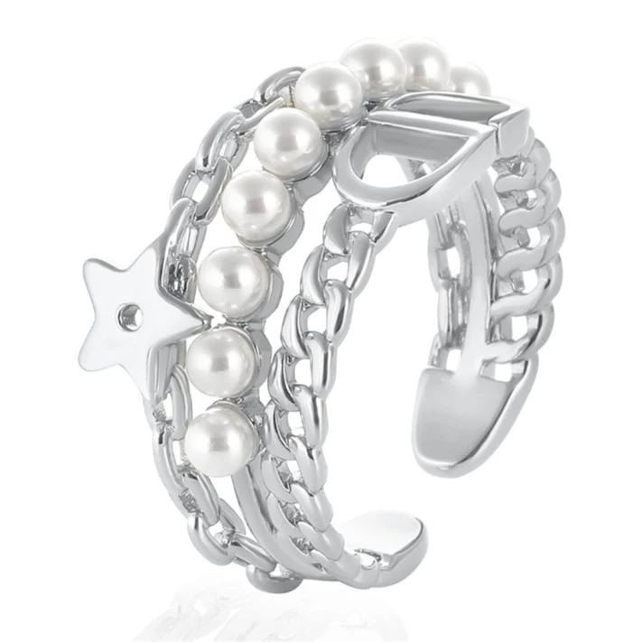 铜合金合成锆石戒指 流星】气质欧美简约多层开口戒指 3884