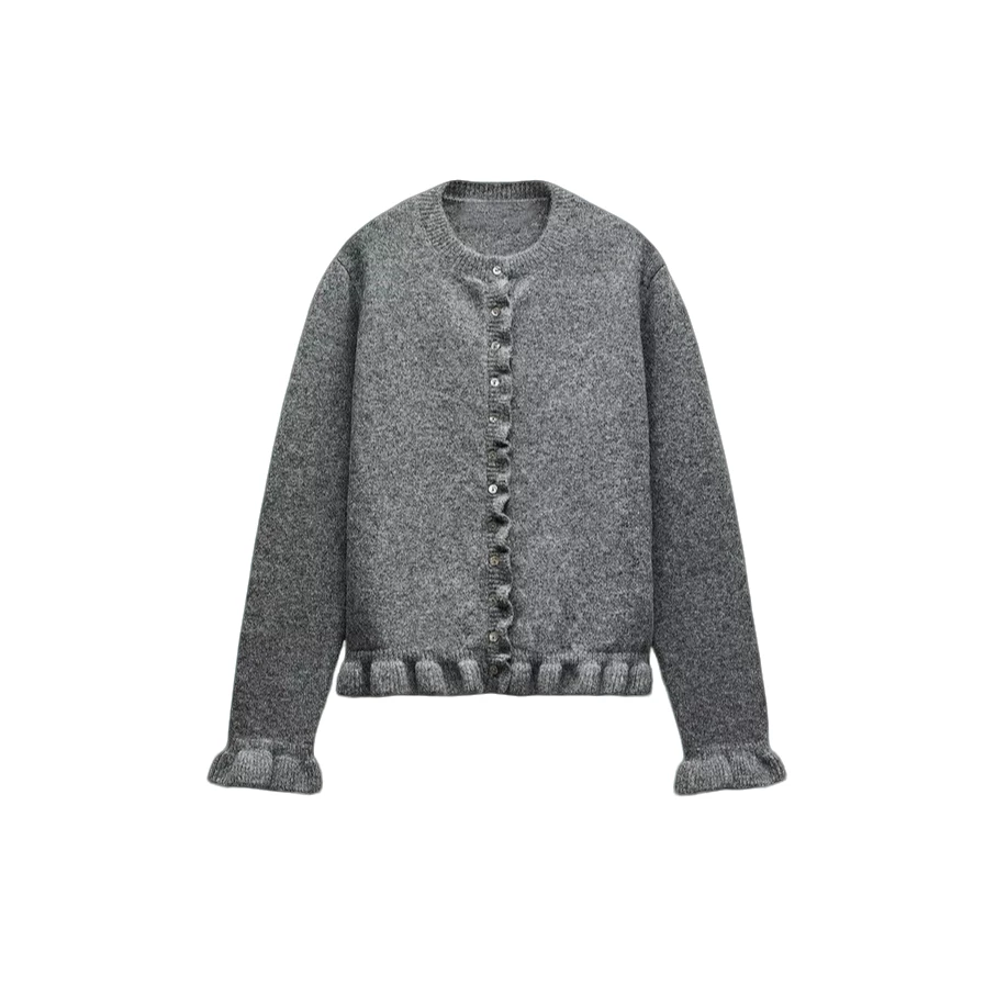 「泛起涟漪」2025早春新品女叠层装饰圆领长袖针织外套WHR17162510