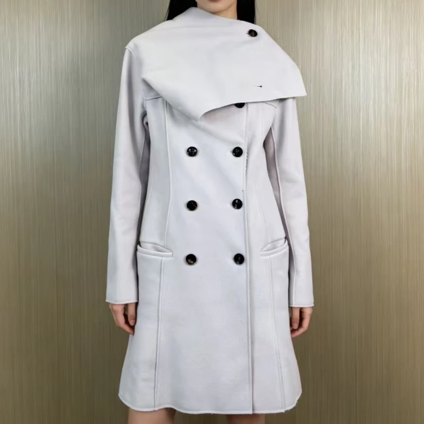 99新 DIOR/迪奥 藕粉色双排扣羊毛大衣 36 18819016