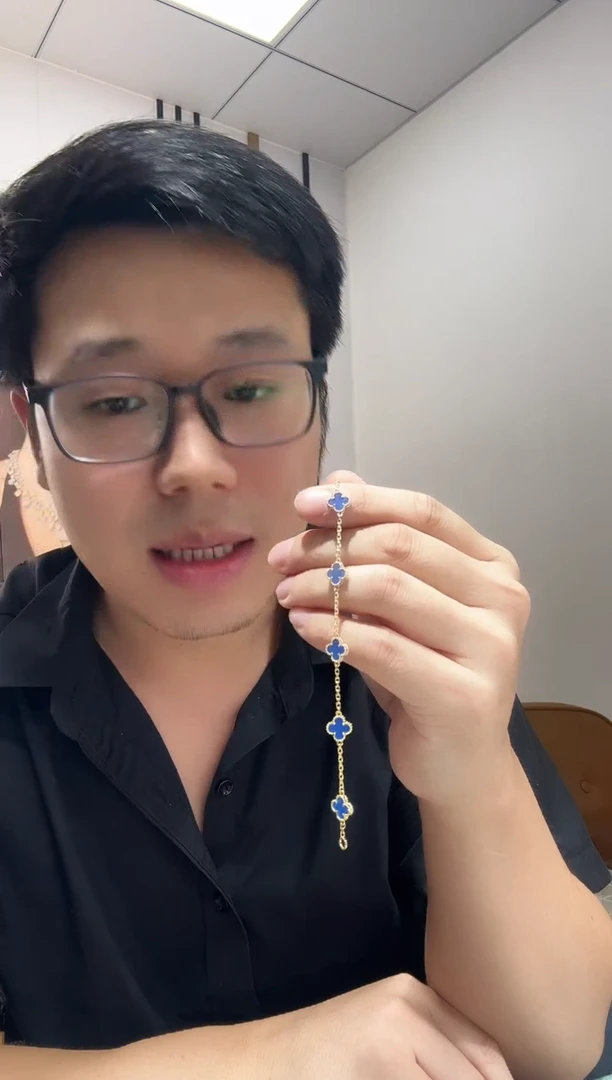玛瑙/玉髓手链18K金镶嵌蓝色k黄，小号五花手链GHJ