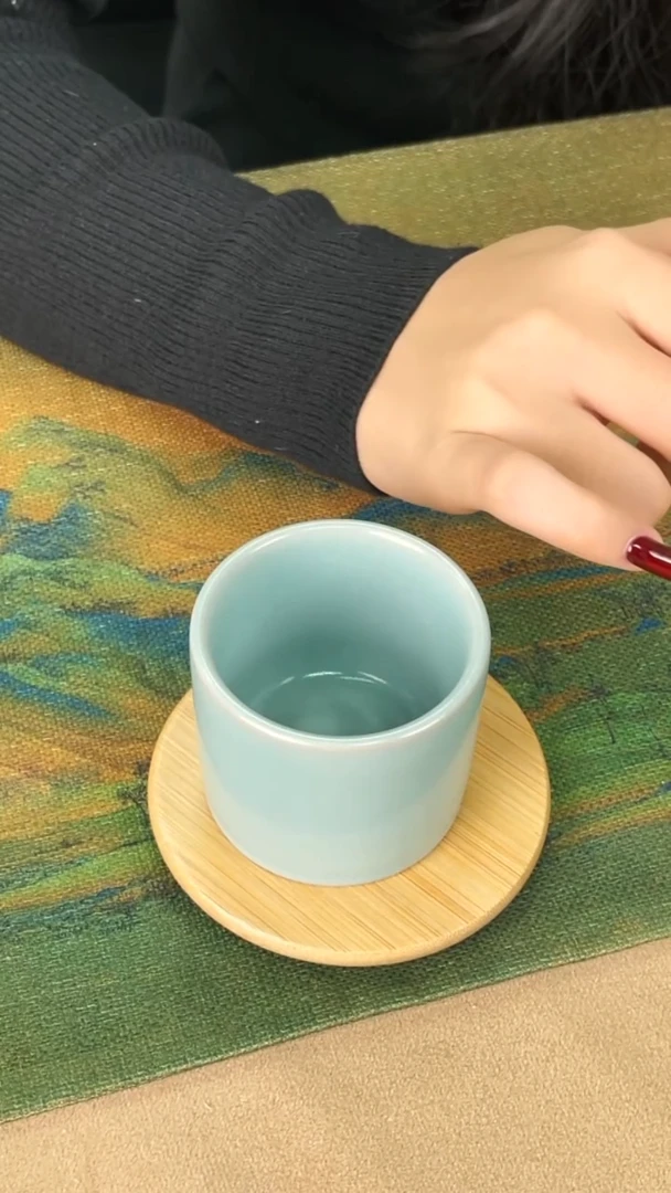杯子瓷孙现锋 仿古天青釉 扳指杯
