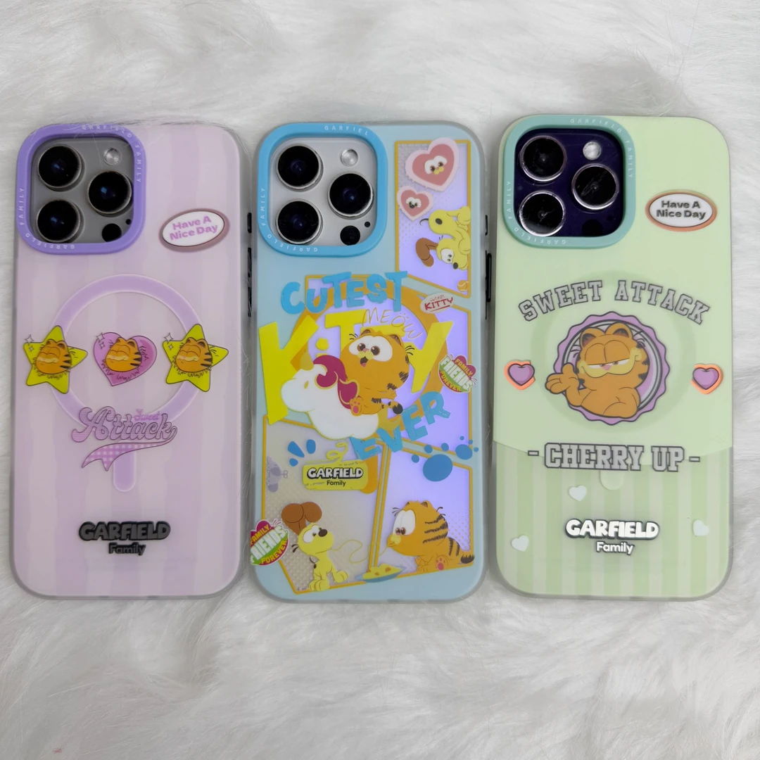 加菲猫美式风格磁吸手机壳适用于苹果iPhone16 Pro ProMax保护壳