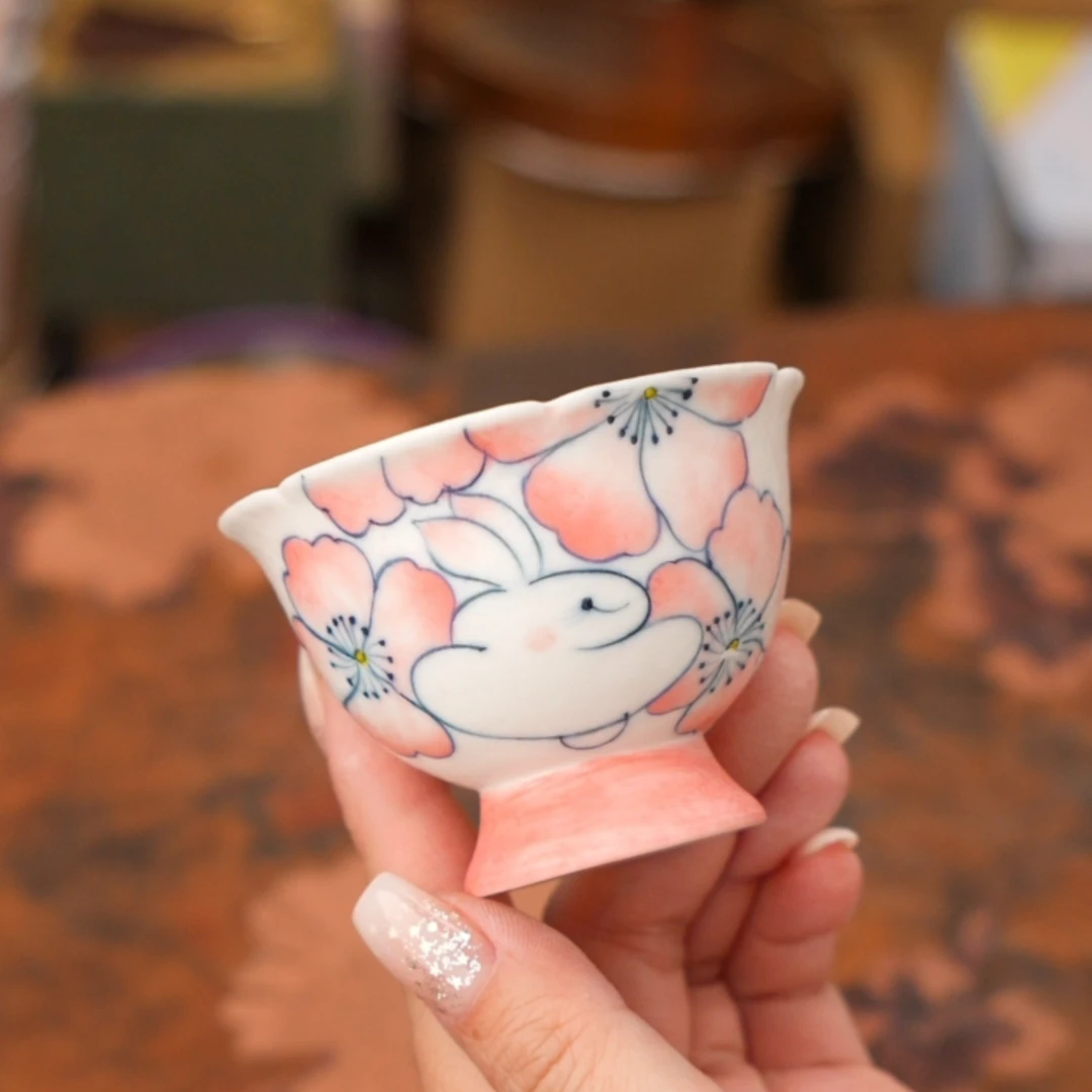 白泥岩矿手绘兔子杯 A13928