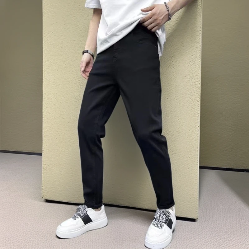 【防褪色】冬季新款黑色简约净版修身弹力男士牛仔裤(9315)