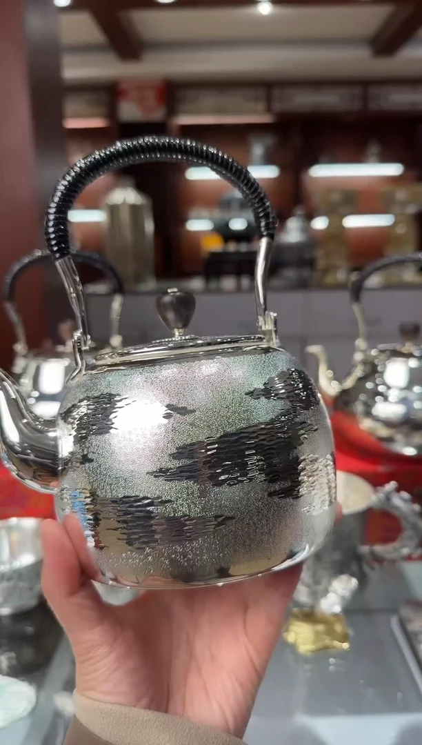 银精工手工水波纹镜面抛光提梁烧水壶