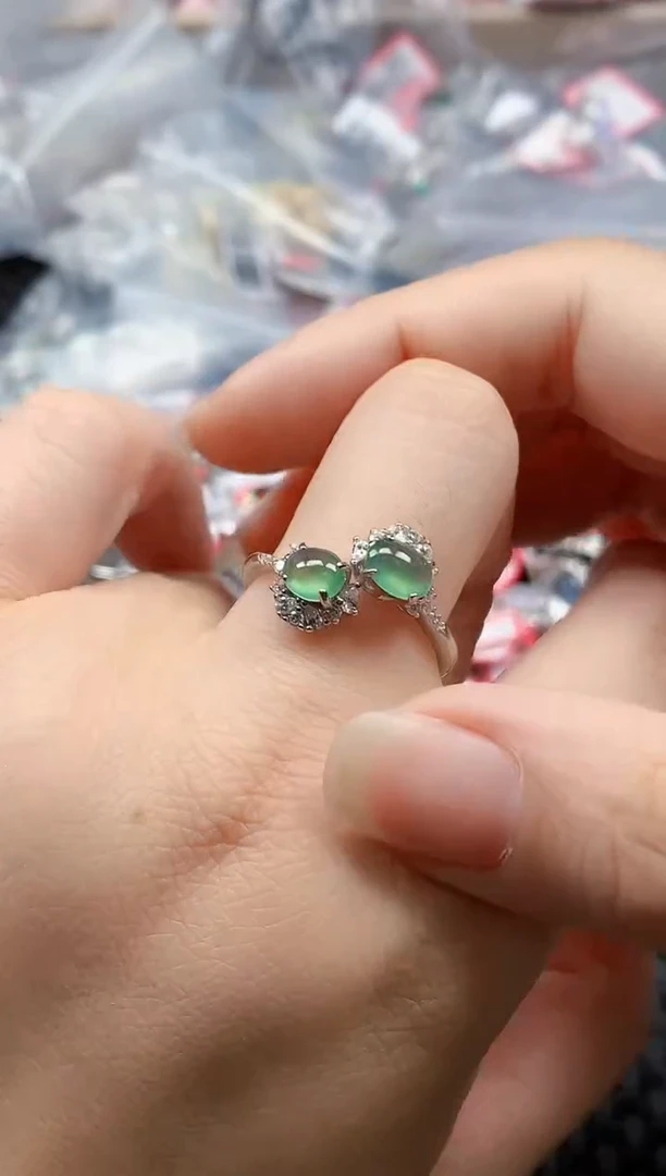 银S925镶嵌戒指翡翠天然A货缅甸翡翠