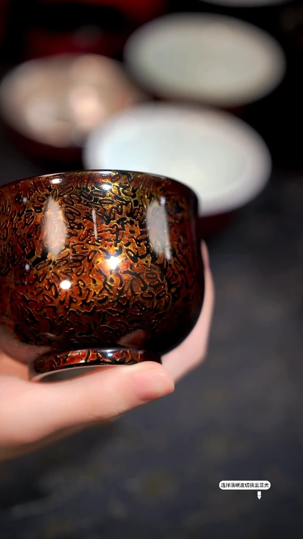 非遗漆器棕宝砂瓷胎大肚杯