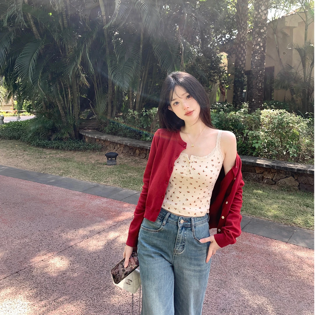 Zzhen【慵懒特调】春季新款温柔圆领针织小开衫DMY406