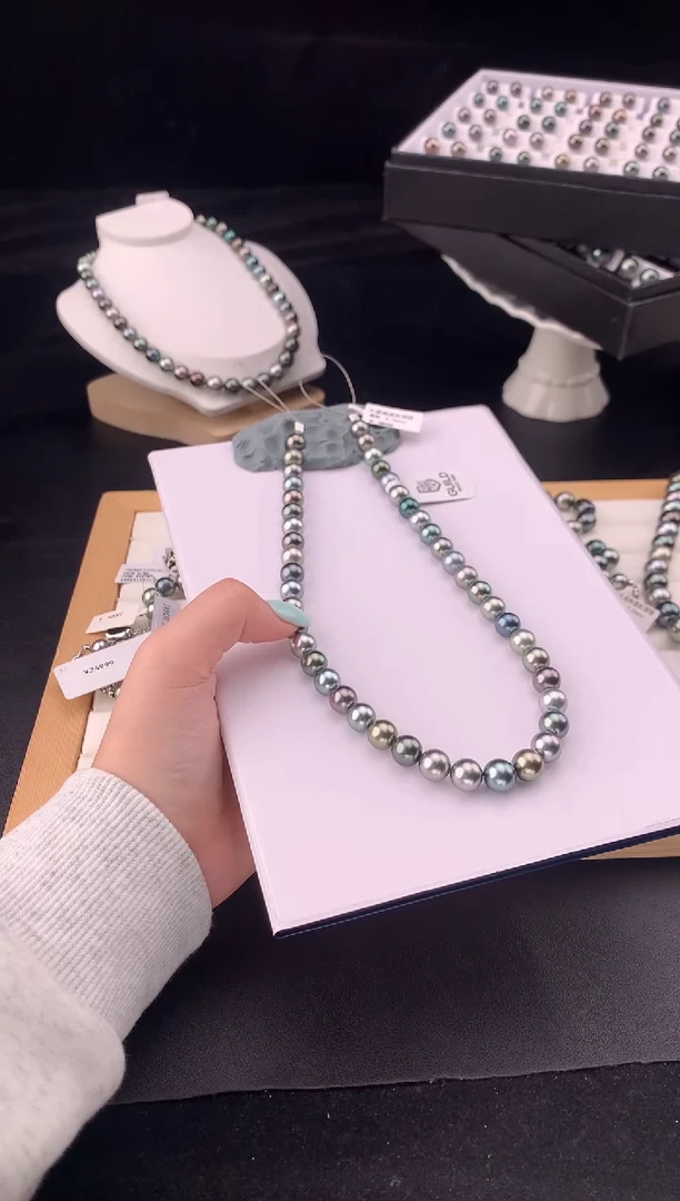 银S925镶嵌颈饰海水珍珠大溪地海水珍珠项链8-11mm 五星大证