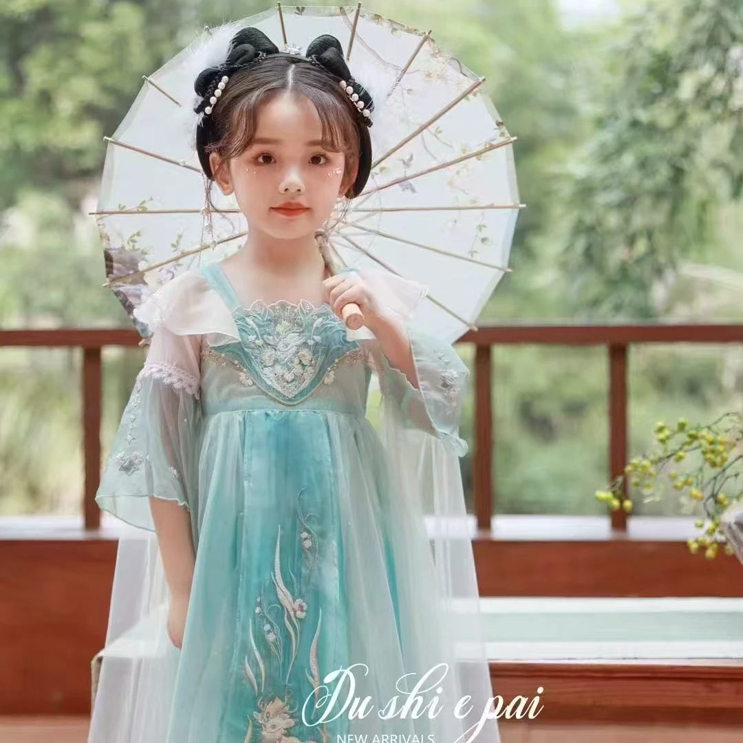 夏款【7166】新中式国风古风仙气飘飘连衣裙甜美女童春夏款