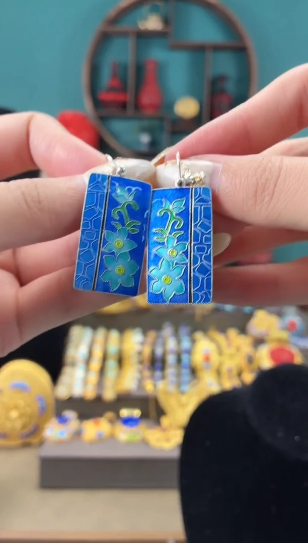 非遗手工烧蓝精品耳环