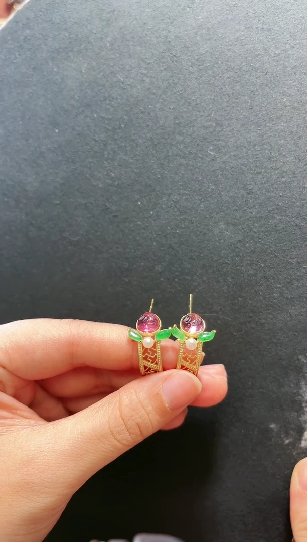 【闪购商品】碧玺耳饰银S925镶嵌支持48小时鉴赏