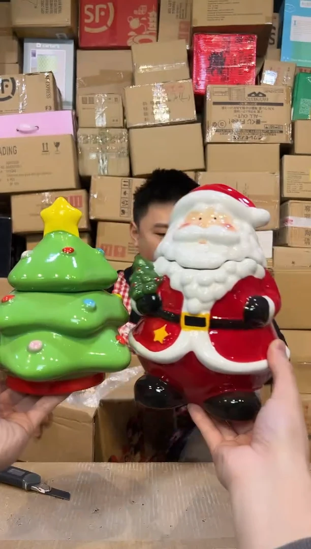 【闪购商品】杯圣诞老人罐加Q版圣诞树储物罐2件套