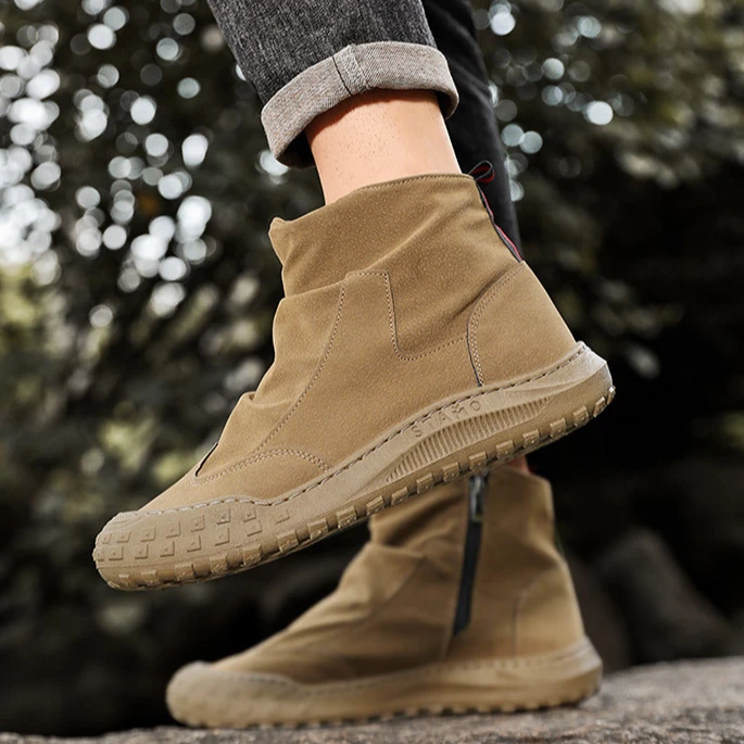 2025新款春秋季男士鞋子拉链工装鞋登山鞋高帮轻便中帮时尚休闲鞋
