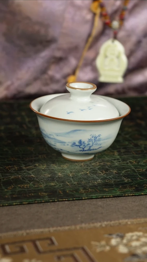 善窑厂汝窑月白山水盖碗
