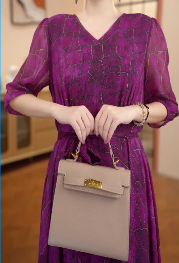 【送腰带】LYQ25220时尚高档连衣裙2025夏季宽松腰显瘦气质长裙女