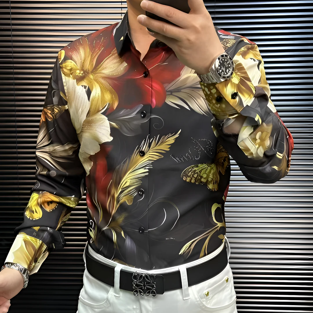 2025甄选新款免烫高弹力高品质时尚印花烫钻春款长袖衬衣82543