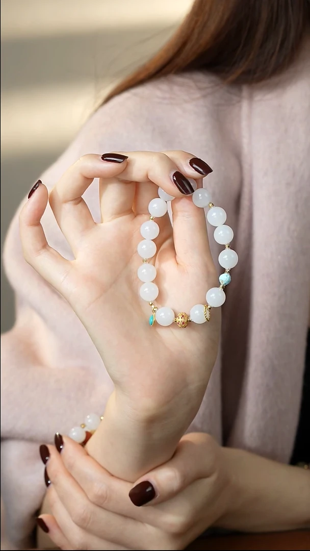 【闪购商品】和田玉手链18K金镶嵌10mm羊脂玉