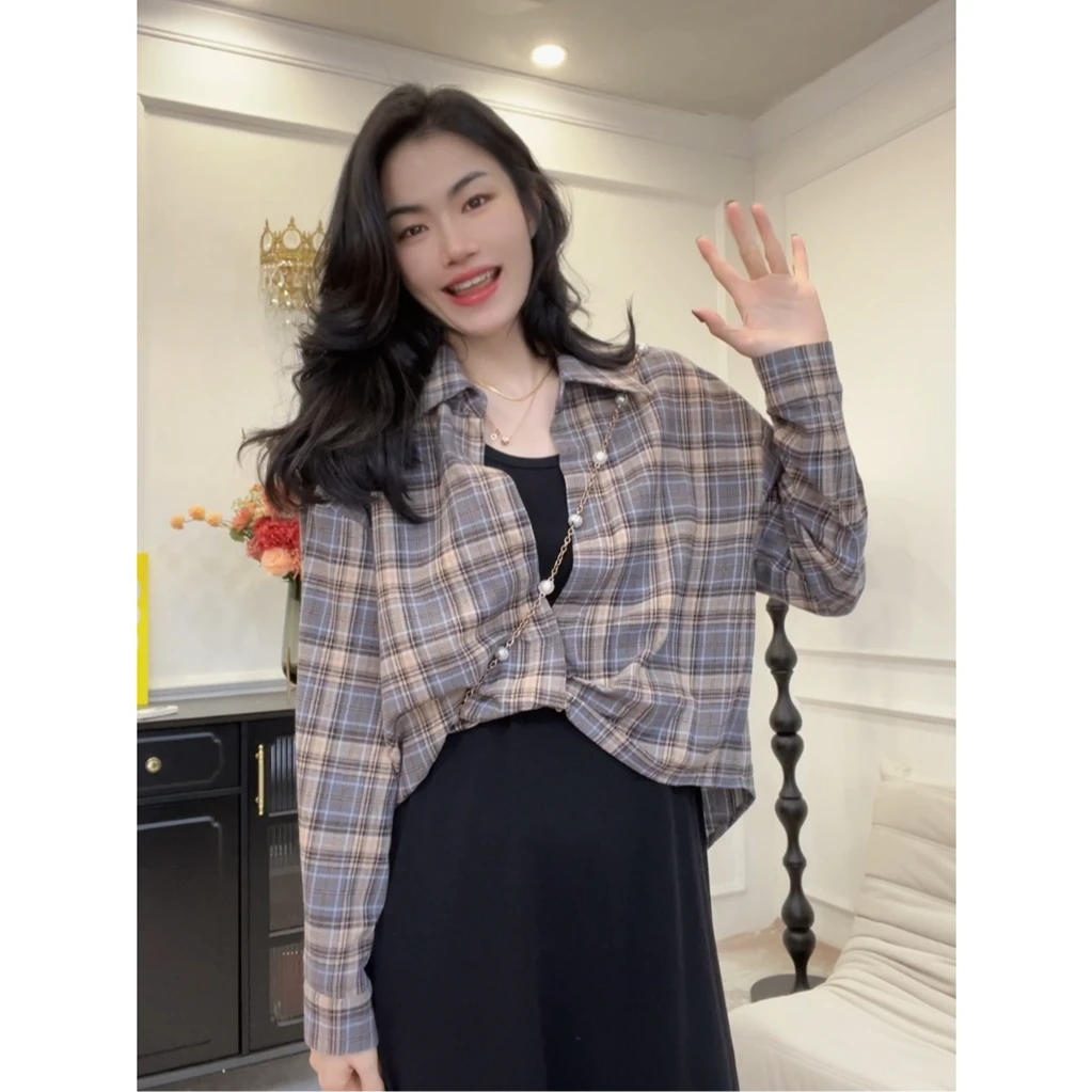 【格子假两件连衣裙】2025新款格子衬衫拼接背心裙假两件休闲裙pp