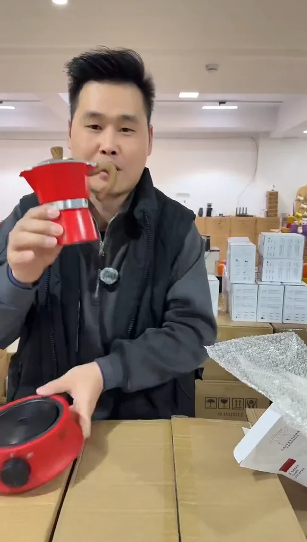 红色意式3杯份摩卡咖啡壶