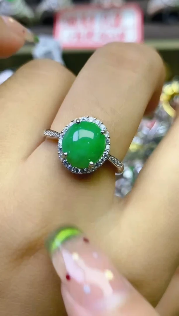 翡翠戒指银S925镶嵌百内无证书