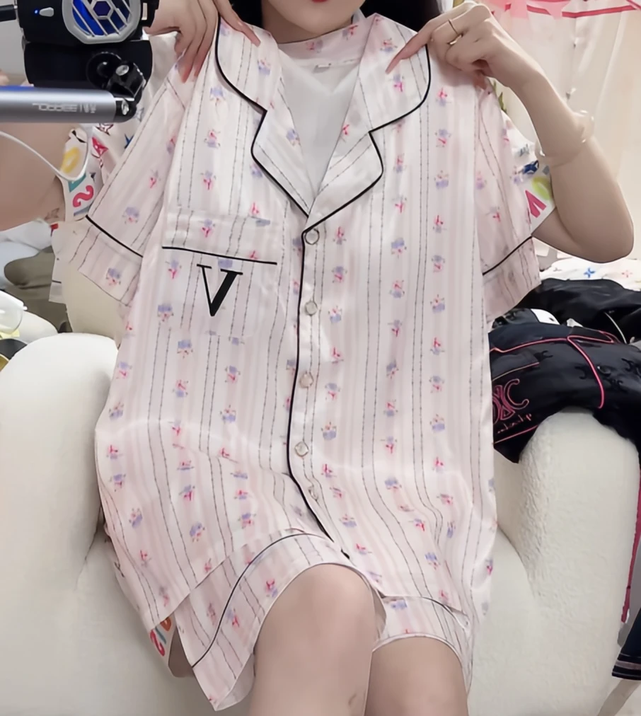 琦欣之梦睡衣女小碎花短袖三件套家居服套装~