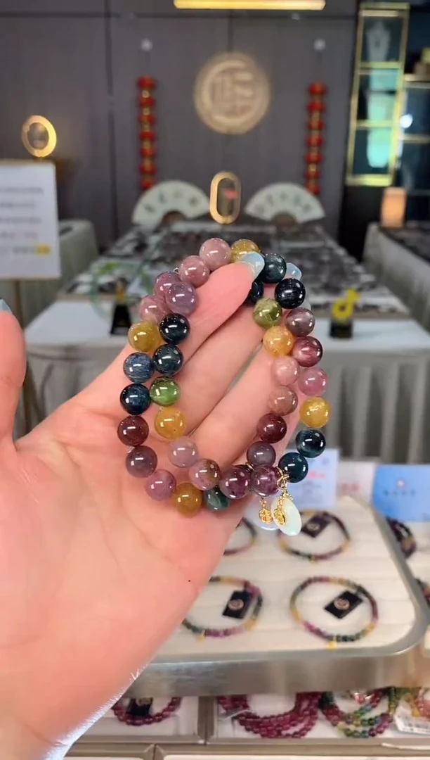 未镶嵌老矿碧玺色标彩虹单圈手串9mm+碧玺多样性发一条mz