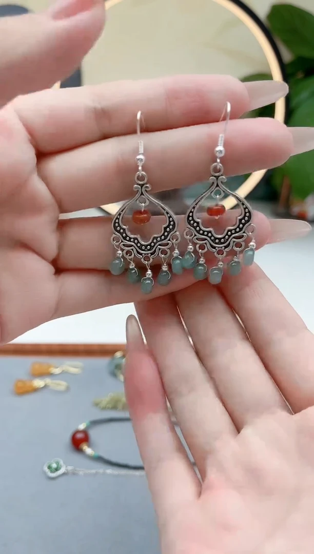 翡翠银S925镶嵌耳饰8A00000