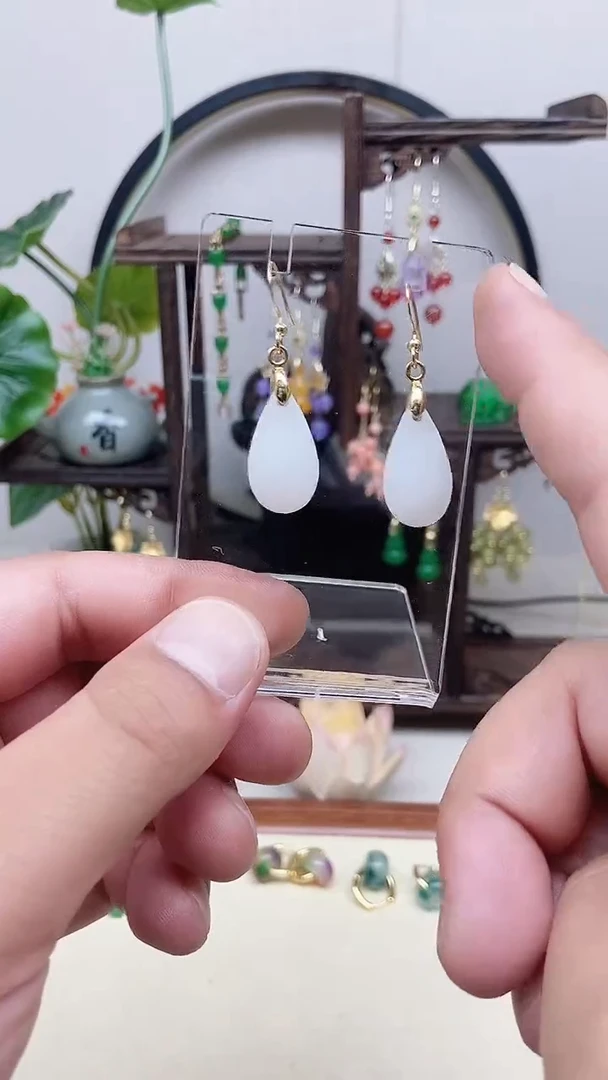 和田玉14K金镶嵌耳饰05号