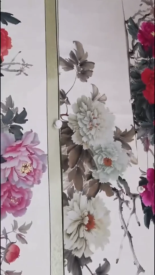 国画牡丹作品小六尺条屏